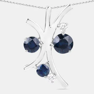 Pre-owned Keesh Jewels 2.56 Cts Blue Sapphire And Diamond 14k White Gold Nature Inspired Pendant