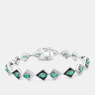 Pre-owned Keesh Jewels 3.37 Cts Emerald And Diamond 14k White Gold Tennis Bracelet