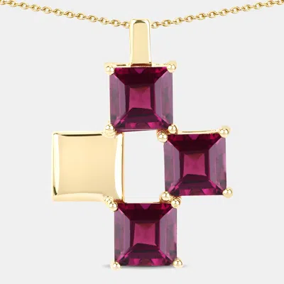 Pre-owned Keesh Jewels 4.07 Cts Rhodolite Garnet 14k Yellow Gold Quad Pendant