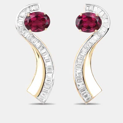 Pre-owned Keesh Jewels 4.60 Cts Rhodolite Garnet And Diamond 14k Yellow Gold Jacket Earrings