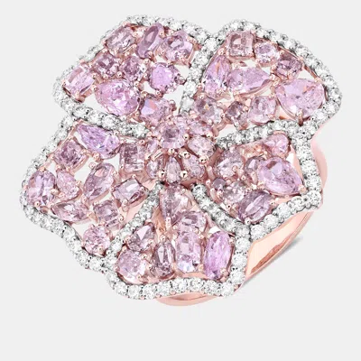 Pre-owned Keesh Jewels 4.88 Cts Pink Diamond And White Diamond 18k Rose Gold Bridal Ring Us Size 7