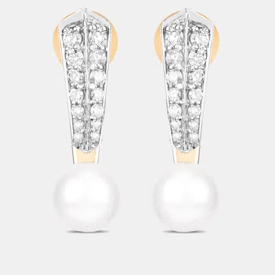 Pre-owned Keesh Jewels 5.50 Cts Pearl And Diamond 14k Yellow Gold Dangle Earrings