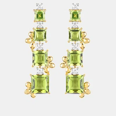 Pre-owned Keesh Jewels 9.86 Cts Peridot And Diamond 14k Yellow Gold Graduated Earrings