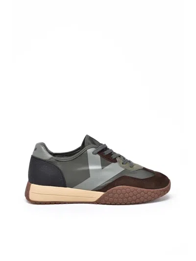 Keh-noo Brown-green Leather Patchwork Sneakers In Multi