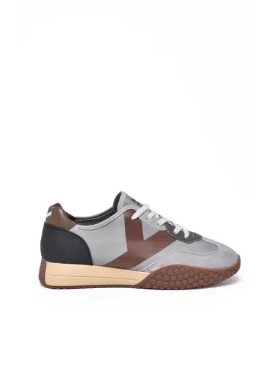 Keh-noo Grey-brown Leather Patchwork Sneakers In Animal Print