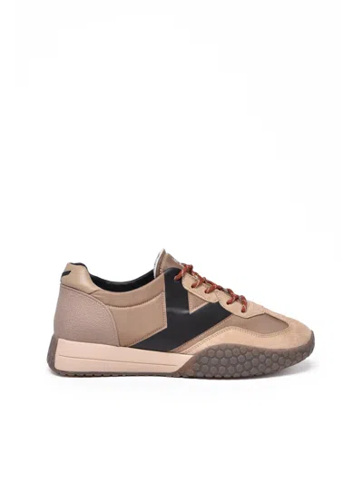 Keh-noo Taupe Leather Patchwork Sneakers In Brown