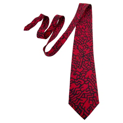 Pre-owned Keith Haring 1980s  Silk Tie Black Burgundy Vintage Commissioned Playboy Archives In Red