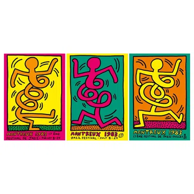 Pre-owned Keith Haring 1983  Montreux Jazz Festival Set Of Three Original Vintage Poster In Yellow