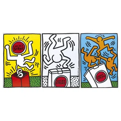 Pre-owned Keith Haring 1987  Lucky Strike Set Of Three Original Vintage Posters In Sand