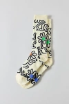 Keith Haring Dancing Flower Crew Sock In Cream, Men's At Urban Outfitters In Cream