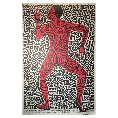 Pre-owned Keith Haring Signed Lithograph Tony Shafrazi Gallery Exhibition Poster Into 84 In Brown