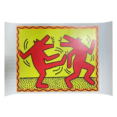Pre-owned Keith Haring Vintage Nyc Pop Shop Art Lithograph Poster Dancing Dogs Wolves 1991 In Sand