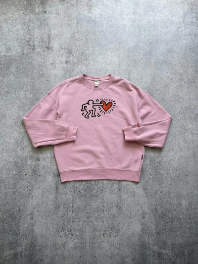 Pre-owned Keith Haring X Vintage Keith Haring Big Logo Heart Sweatshirt Y2k In Pink