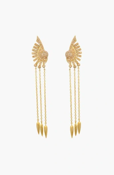 Kellery Art Deco Fan Tassel Drop Earrings In Gold