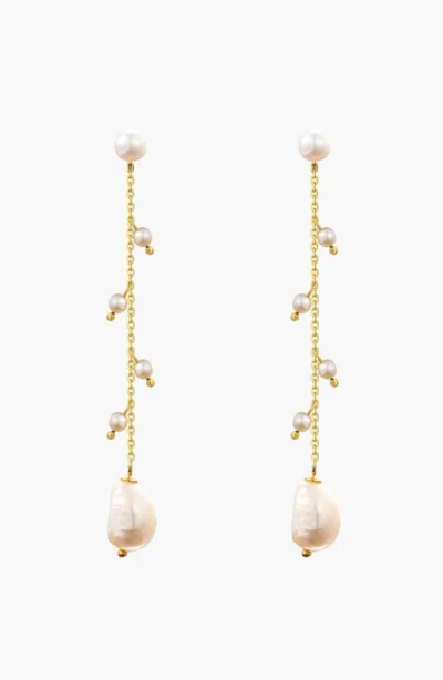 Kellery Baroque Pearl Waterfall Tassel Earrings In Gold