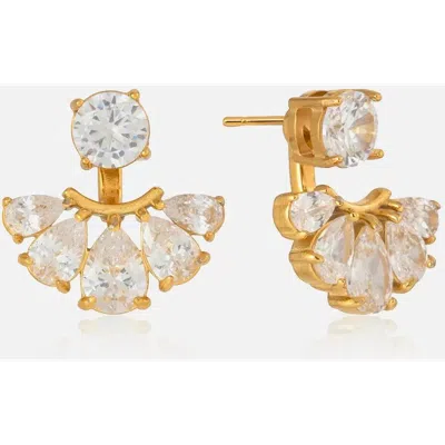 Kellery Cubic Zirconia Fan Drop Stud Stainless Steel Earrings In Gold