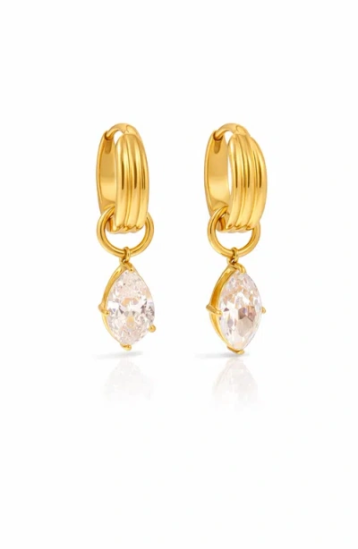 Kellery Cubic Zirconia Marquise Drop Stainless Steel Hoop Earrings In Gold
