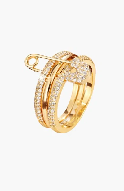 Kellery Cubic Zirconia Safety Pin Style Ring In Gold
