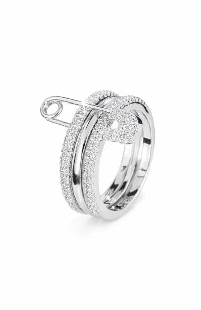 Kellery Cubic Zirconia Safety Pin Style Stainless Steel Ring In Animal Print