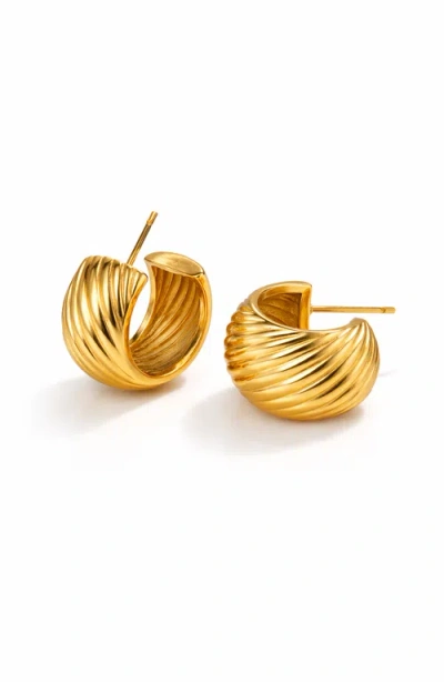 Kellery Sculptural Ribbed Stainless Steel Hoop Earrings In Gold