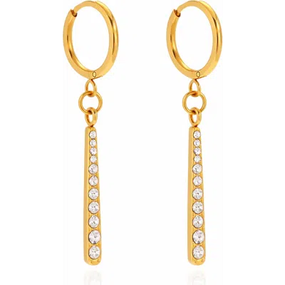 Kellery Stainless Steel Cubic Zirconia Dangle Bar Hoop Earrings In Gold