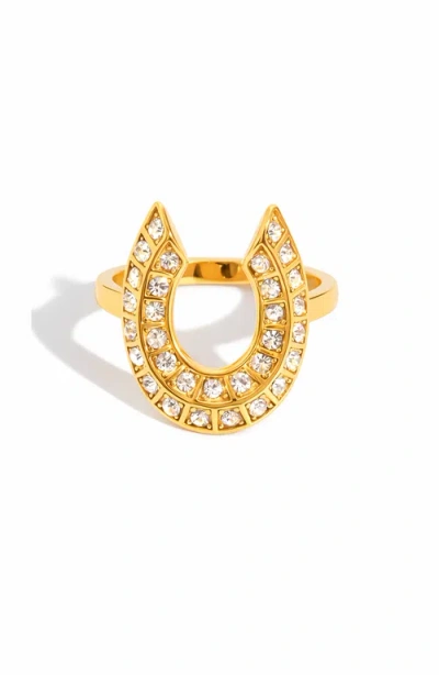 Kellery Stainless Steel Horseshoe Pavé Cubic Zirconia Statement Ring In Gold