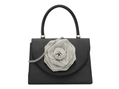 Kelly & Katie 3d Flower Satin Satchel In Black