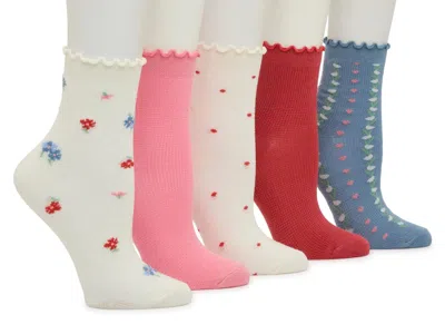 Kelly & Katie Floral Waffle Ankle Socks 5 Pack In Multi