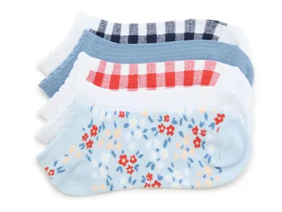 Kelly & Katie Gingham Floral Scallop No Show Socks 5 Pack In Multi
