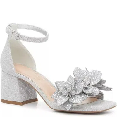 Kelly & Katie Magg Sandals Women's Silver Ankle Strap Block Heel Gal2149