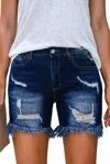 Kelsey Randall High Waist Distressed Skinny Fit Denim Shorts In Blue In Blue