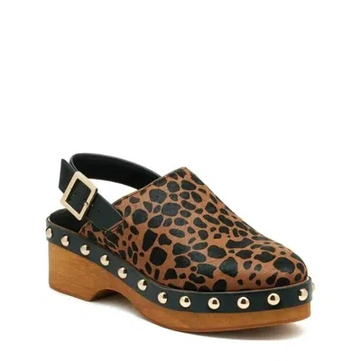 Kelsi Dagger Women's Warehouse Slingback Buckle Heel Clogs In Black, Tan In Animal Print