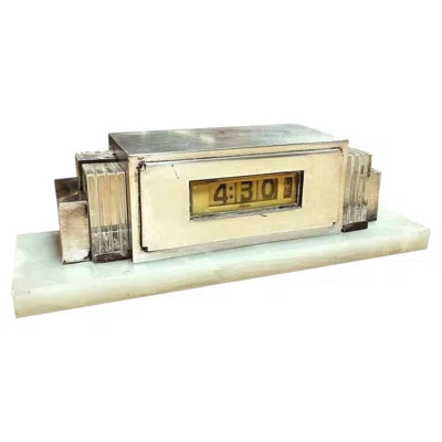 Pre-owned Kem Weber 1930 Art Deco Silver Plate & Marble Model 975 Digital Mantel Clock By Lawson In Sand