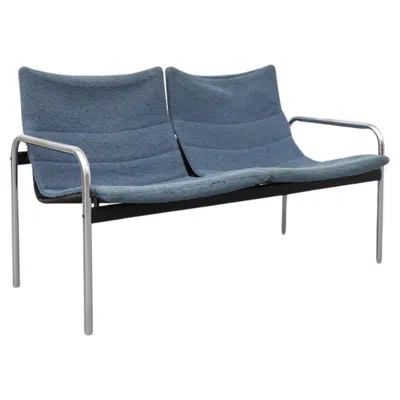 Pre-owned Kembo 1970s  "ultrex" Series Chrome Frame Loveseat With Blue Seat Covers