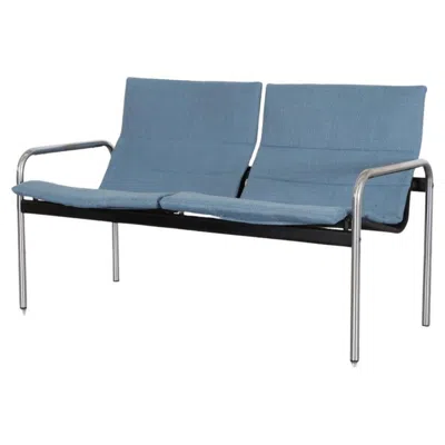 Pre-owned Kembo Mid Century  "ultrex" Loveseat With Light Blue Seat Covers And Chrome Frame