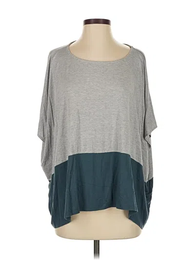 Pre-owned Kenar Short Sleeve Top Gray Color Block Pattern Scoop Neck Tops