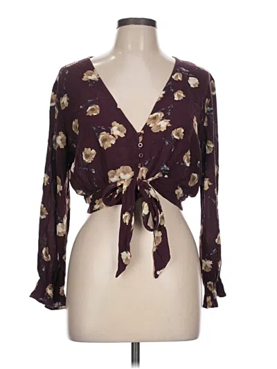 Pre-owned Kendall & Kylie Long Sleeve Blouse In Burgundy