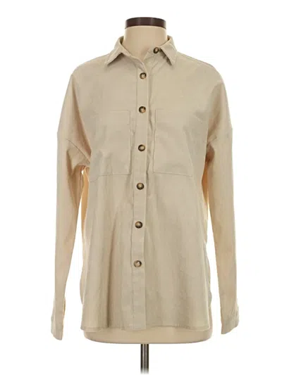 Pre-owned Kendall & Kylie Long Sleeve Blouse In Tan