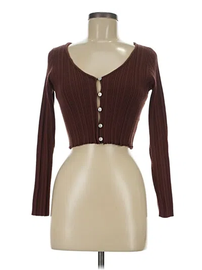 Pre-owned Kendall & Kylie Long Sleeve Henley Shirt In Brown