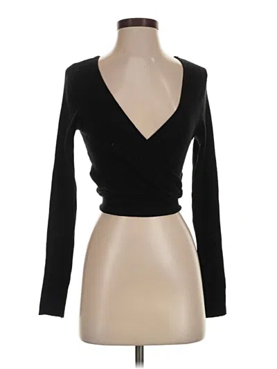 Pre-owned Kendall & Kylie Long Sleeve Top Black Plunge Neckline Tops
