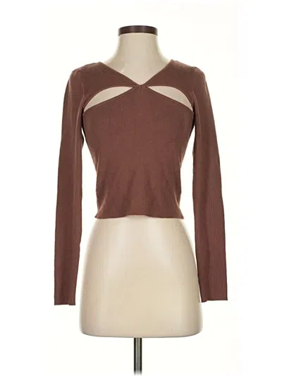 Pre-owned Kendall & Kylie Long Sleeve Top Brown Keyhole Neckline Tops