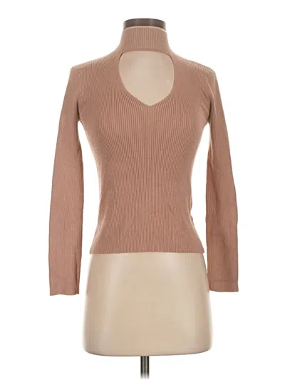 Pre-owned Kendall & Kylie Long Sleeve Top Tan Turtleneck Tops