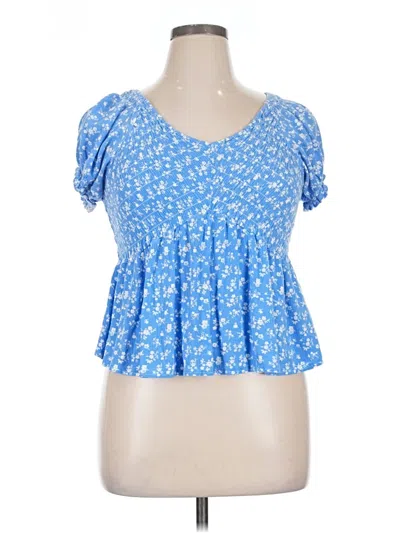 Pre-owned Kendall & Kylie Short Sleeve Blouse In Blue