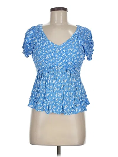 Pre-owned Kendall & Kylie Short Sleeve Blouse In Blue