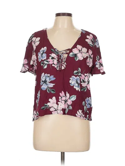 Pre-owned Kendall & Kylie Short Sleeve Blouse In Burgundy