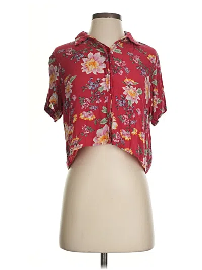 Pre-owned Kendall & Kylie Short Sleeve Blouse In Burgundy