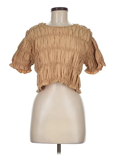 Pre-owned Kendall & Kylie Short Sleeve Blouse In Tan