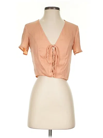 Pre-owned Kendall & Kylie Short Sleeve Blouse In Tan