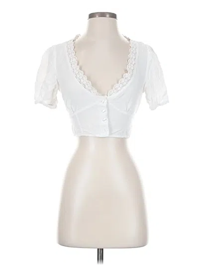 Pre-owned Kendall & Kylie Short Sleeve Blouse In White