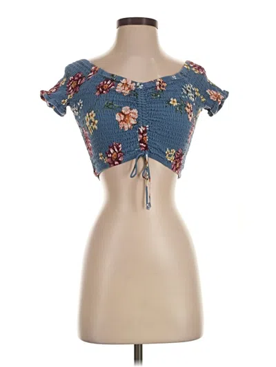 Pre-owned Kendall & Kylie Short Sleeve Top Blue Strapless Neckline Tops